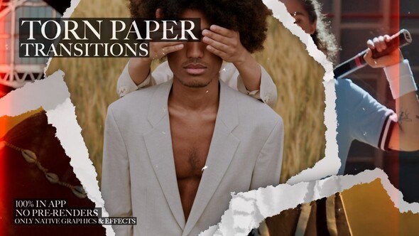 Torn Paper Transitions: Rugged Tear Effects That Mimic the Raw, Organic Feel of Ripped Paper Edges Premiere Pro template preview