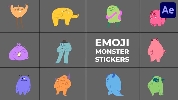 Videohive Emoji Monster Stickers for After Effects Elements template preview