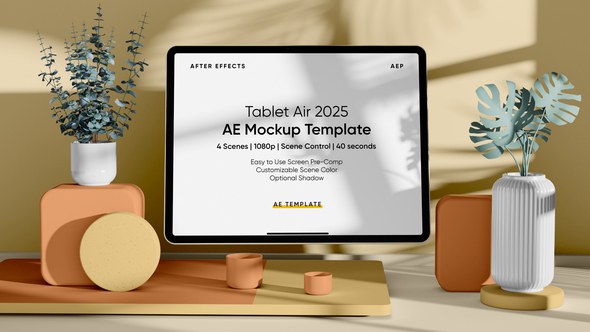 Tablet Air 2025 AE Screen Mockup Template Video Displays template preview