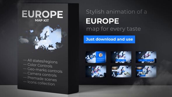 Videohive Map of Europe with Countries - Europe Map Kit Video Displays template preview