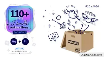 110 Animated Doodles Pack Video Displays template preview