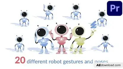 20 robot character animations MOGRTs For Premiere Pro Premiere Pro template preview