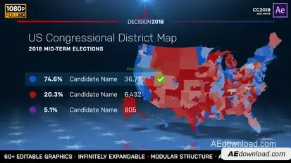 2026 Midterm Election Map | State Congressional Districts Video Displays template preview