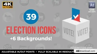 39 Flat USA Election Icons Video Displays template preview