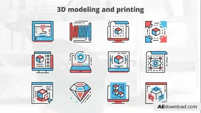 3d Modeling And Printing – Thin Line Icons Video Displays template preview