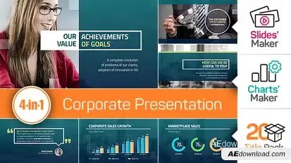 4-in-1: Corporate Presentation + Slides' Maker, Charts' Maker and Title Pack Video Displays template preview