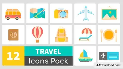 Animated Travel Icons Pack Video Displays template preview
