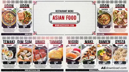 Asian Restaurant Menu Video Displays template preview