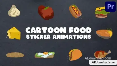 Cartoon Food Sticker Animations for Premiere Pro Premiere Pro template preview