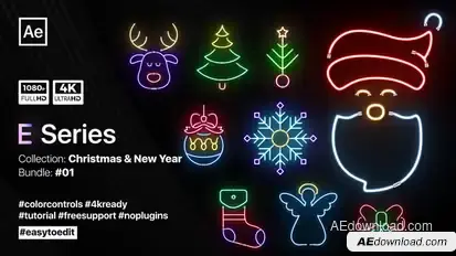 Christmas Neon Elements Video Displays template preview