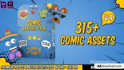 Comic Titles - Speech Bubbles - Emoji - Stickers - Flash FX Graphic Pack Video Displays template preview