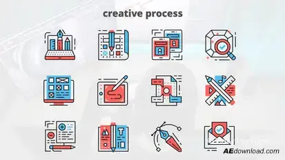Creative Process – Thin Line Icons Video Displays template preview