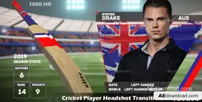 Cricket Player Headshot Transition Video Displays template preview