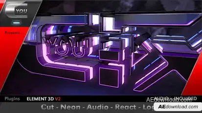 Cut Neon Audio React Logo Video Displays template preview