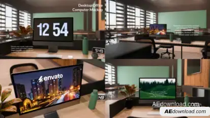 Desktop Office Computer Mockup for Premiere Pro Premiere Pro template preview