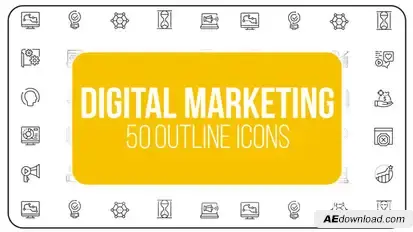 Digital Marketing and Ecommerce - 50 Thin Line Icons Video Displays template preview