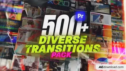 Diverse Transitions Pack for Premiere Pro: Glitch, Film, Light, Seamless, Collage, Paper & More Premiere Pro template preview