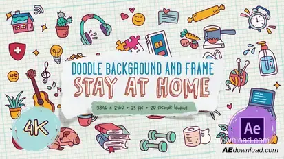 Doodle Background and Frame - Stay At Home Video Displays template preview