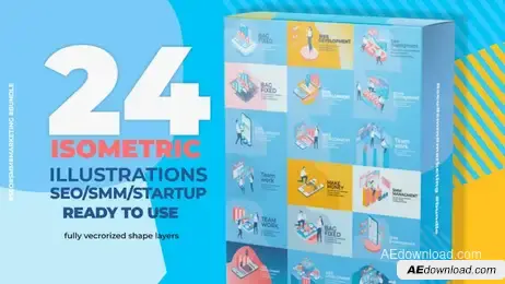 24 Isometric SEO & SMM Illustration Pack Freebies template preview