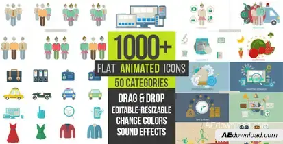 Flat Animated Icons 1000+ Video Displays template preview