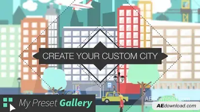 Flat City Vector - City with Buildings, Pedestrians, Cars, Planes... in Flat Design Video Displays template preview