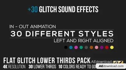 Flat Glitch Lower Thirds + 30 Glitch Sound Effects Video Displays template preview