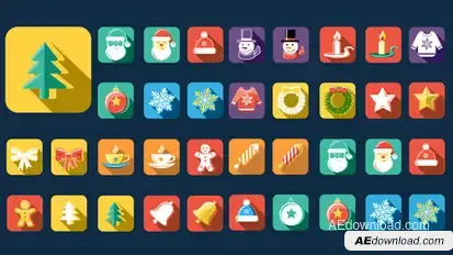 Flat Style Animated Christmas And New Year Icons Video Displays template preview
