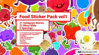 Food Sticker Pack/ Emoji/ Stories/ Restaurant/ Mask/ Snapchat/ App/ IGTV/ Tracking/ AE Face Tools Video Displays template preview