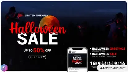 Halloween sale greetings. Instagram and YouTube marketing. Video Displays template preview