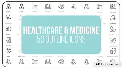 Healthcare And Medicine - 50 Thin Line Icons Video Displays template preview
