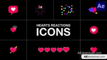 Hearts Reactions Icons for After Effects Elements template preview