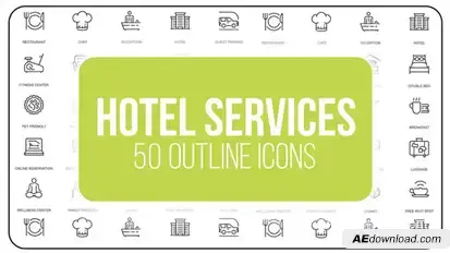 Hotel Services - 50 Thin Line Icons Video Displays template preview