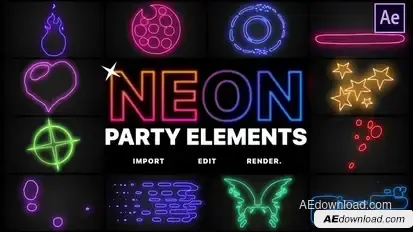 Neon Party Elements | After Effects Video Displays template preview