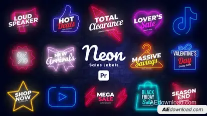 Neon Sale Labels for Premiere Pro Premiere Pro template preview