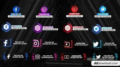 Neon Social Media Lower Thirds V2 Video Displays template preview
