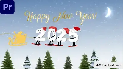 New Year Cartoon Skier 2025 | MOGRT Premiere Pro template preview