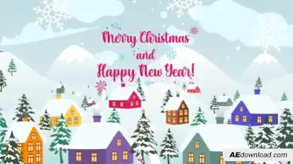 New Year Christmas Village Postcard – Holiday Greeting Parallax Scenes for Christmas & New Year Video Displays template preview