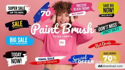 Paint Brush Sale Labels for Premiere Pro Premiere Pro template preview