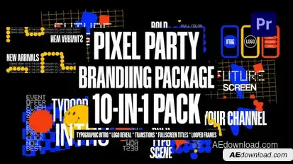 Pixel Party: New Branding Package Premiere Pro template preview