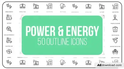 Power And Energy - 50 Thin Line Icons Video Displays template preview