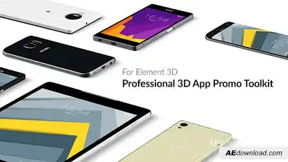 Professional 3D App Promo Toolkit for Element 3D Video Displays template preview