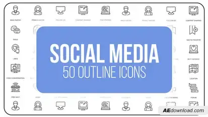 Social Media and Network - 50 Thin Line Icons Video Displays template preview