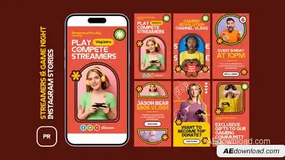 Streamers & Game Night Instagram Stories MOGRT Premiere Pro template preview