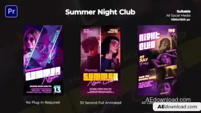 Summer Night Club Instagram Reels Premiere Pro template preview