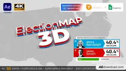United States Election Map 3D Video Displays template preview