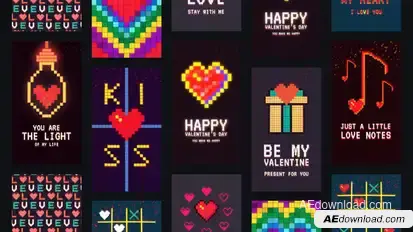 Valentines Day Pixel Stories Premiere Pro template preview