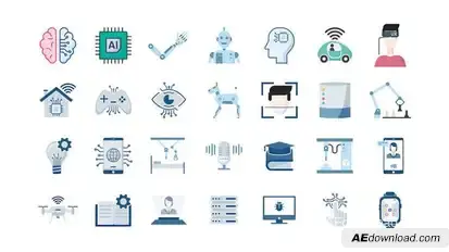 100 Artificial Intelligence Icons Elements template preview