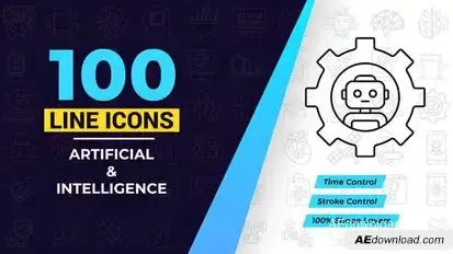 100 Artificial Intelligence Line Icons Elements template preview