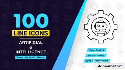 Videohive 100 Artificial Intelligence Line Icons Elements template preview