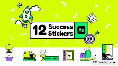 12 Success Stickers Animated Elements template preview